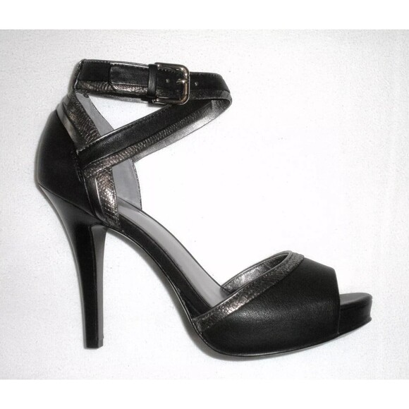 Coach Andrea Open Peep Toe Black Ankle Stiletto Heel Crisscross Strap Size 10 - Picture 1 of 15